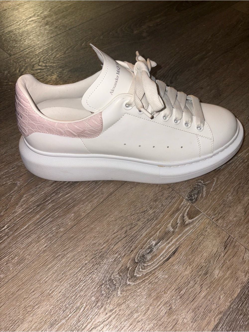 Alexander McQueen White Platform Sneakers with Pale Pink Heel Accent
